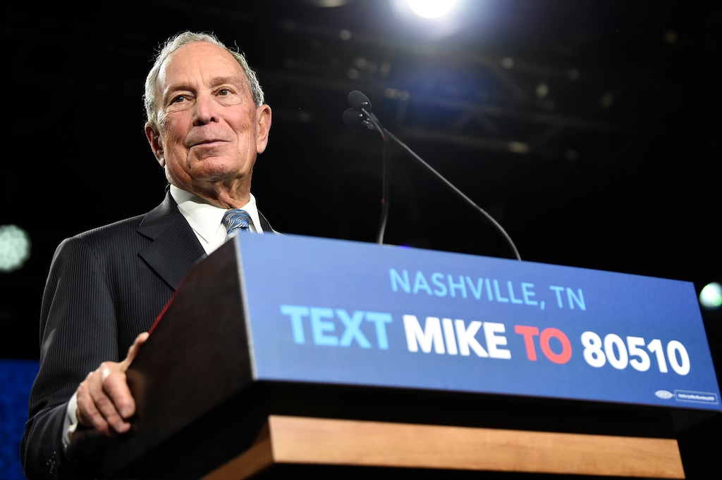 (George Walker IV | The Tennessean via AP) Democratic presidential candidate Michael Bloomberg speaks at his early vote rally at Rocketown in Nashville, Tenn., Wednesday, Feb. 12, 2020.