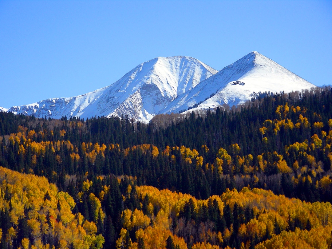(Photo courtesy of U.S. Forest Service) The La Sal Mountains rise above fall colors in the Manti-La Sal National Forest.