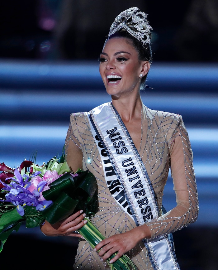 (John Locher | The Associated Press) Miss South Africa Demi-Leigh Nel-Peters cries after she was announced as the new Miss Universe at the Miss Universe pageant Sunday, Nov. 26, 2017, in Las Vegas.