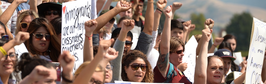 (Leah Hogsten | The Salt Lake Tribune) Hundreds of “We are Dreamers,” a Utah pro-Deferred Action for Childhood Arrival (DACA) group, marched in solidarity from the Utah Federal Building to the State Capitol with undocumented immigrants who will be affected by the end of DACA.