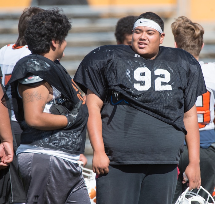 (Rick Egan  |  The Salt Lake Tribune)  Ogden football players share a laugh during practice. The mood at practice has changed after the team broke its 36-game losing streak last week. Wednesday, September 13, 2017.