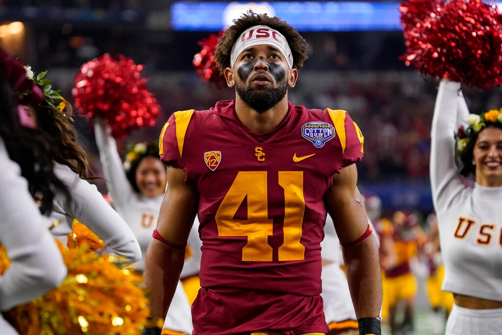 (Sam Hodde | AP) Southern California running back Brandon Outlaw (41) walks on the field prior to the Cotton Bowl NCAA college football game against Tulane, Monday, Jan. 2, 2023, in Arlington, Texas.