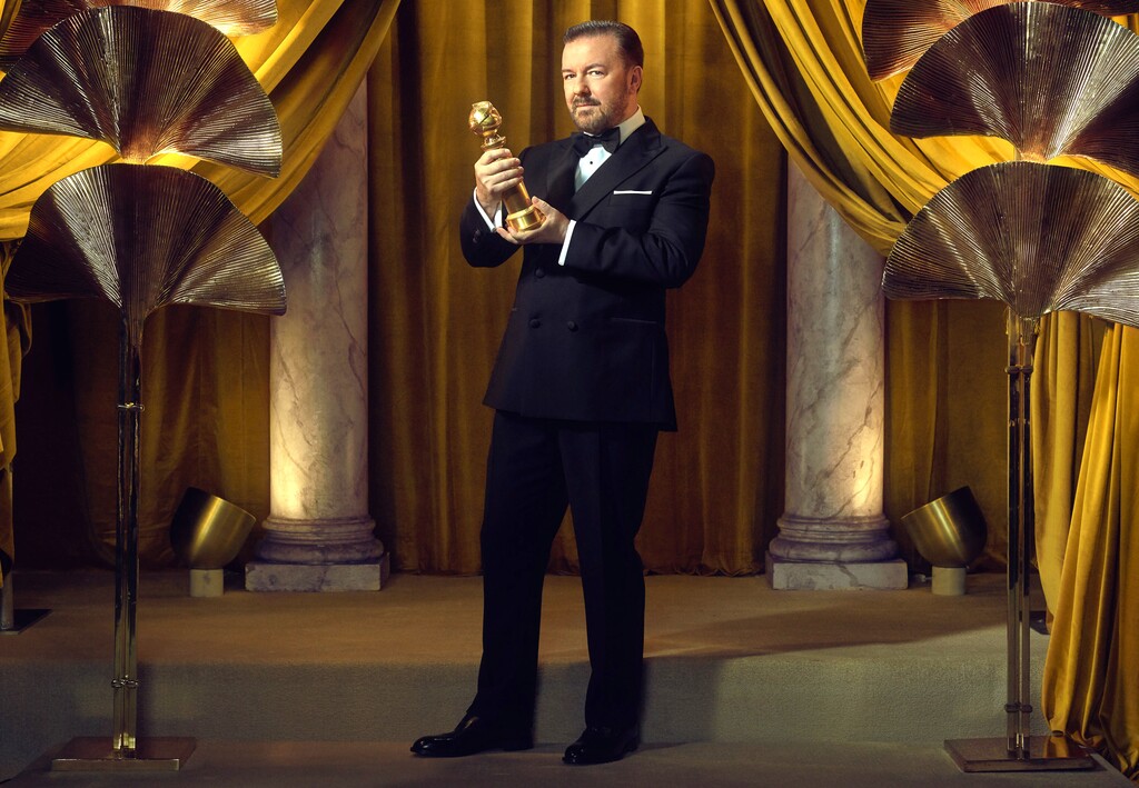 (Photo courtesy of Todd Antony/NBC)  Ricky Gervais returns to host the Golden Globes on Sunday.