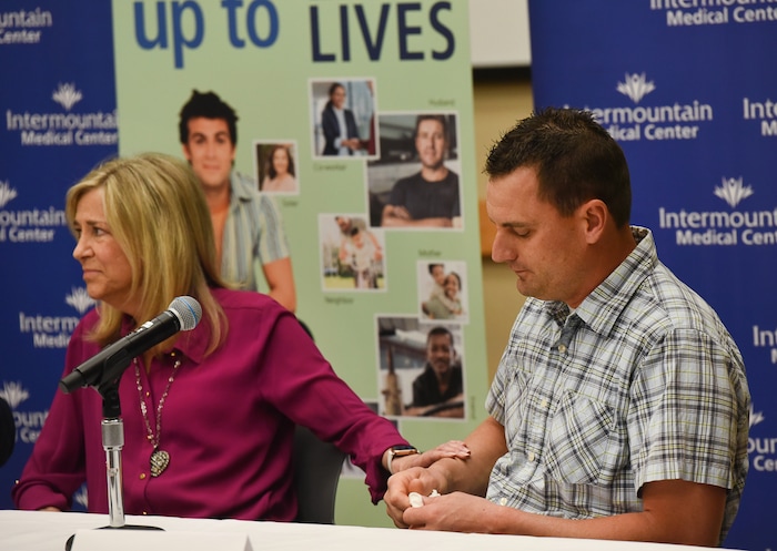 (Francisco Kjolseth  |  The Salt Lake Tribune)  Gwen Finlayson touches her son Brandon as she describes the ultimate Mother's Day Gift when he donated part of his liver to her in early February. "He's my rock star," says Gwen Finlayson referring to her son, Brandon. "No, I'm just spare parts," says Brandon, 37, with a grin.  Although the two like to joke, receiving the gift of life from her son in a rare surgery at Intermountain Medical Center, was not an easy gift for her to accept.