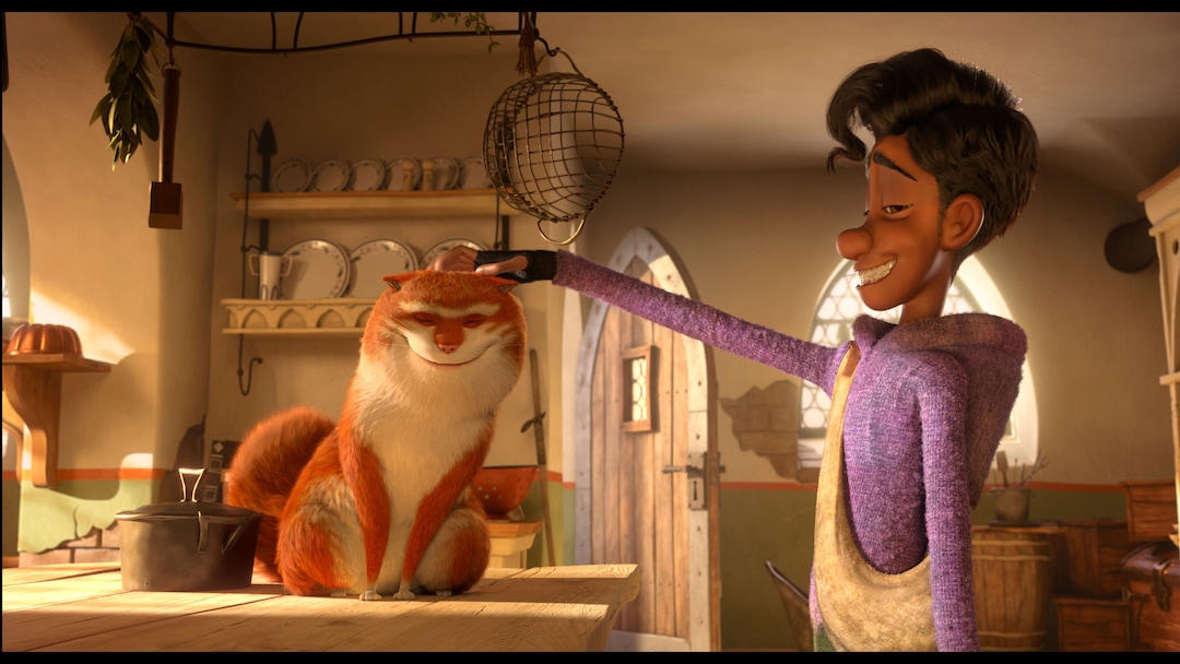 (Sundance Institute) A streetwise cat (voiced by Hugh Laurie) accepts some tenderness from Keith (voiced by Himesh Patel) in director Toby Genkel's "The Amazing Maurice," an official selection of the Kids section at the 2023 Sundance Film Festival.
