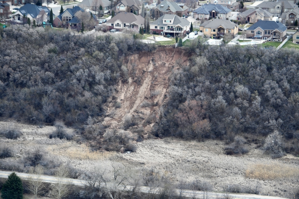 (Ben Erickson | Utah Geological Survey) A landslide took place on April 20, 2023 near the Chadwick Farms neighborhood in Layton. Davis County has been the site of at least eight landslides so far this year.