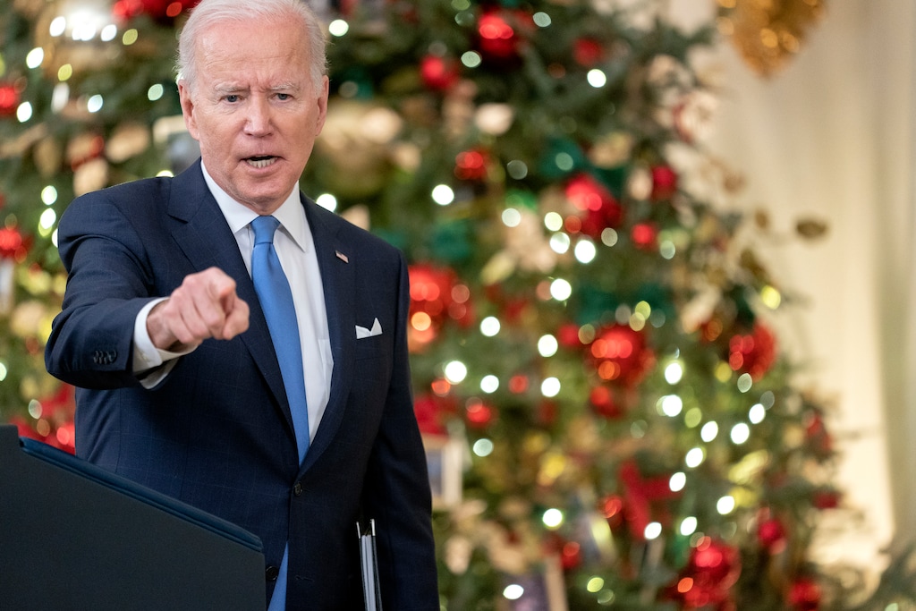 (Stefani Reynolds | The New York Times)

President Joe Biden takes questions from reporters after speaking about COVID-19, at the White House in Washington on Tuesday, Dec. 21, 2021. Facing an alarming surge in coronavirus cases that threatens to overwhelm the nation’s hospital system, President Biden stepped up his administration’s pandemic response again on Tuesday and tried to reassure an anxious nation, telling Americans that “we should all be concerned about omicron, but not panicked.”