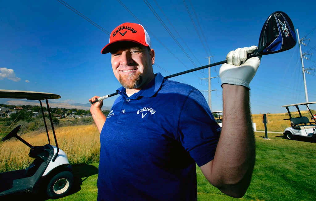 (Steve Griffin  |  The Salt Lake Tribune) Ryan Reisbeck is the world's No. 2-ranked Long Driver and is competing in this week's World Championship in Oklahoma. He was photographed here on the 13th hole during a corporate event at River Oaks Golf Course in Sandy Thursday August 17, 2017.