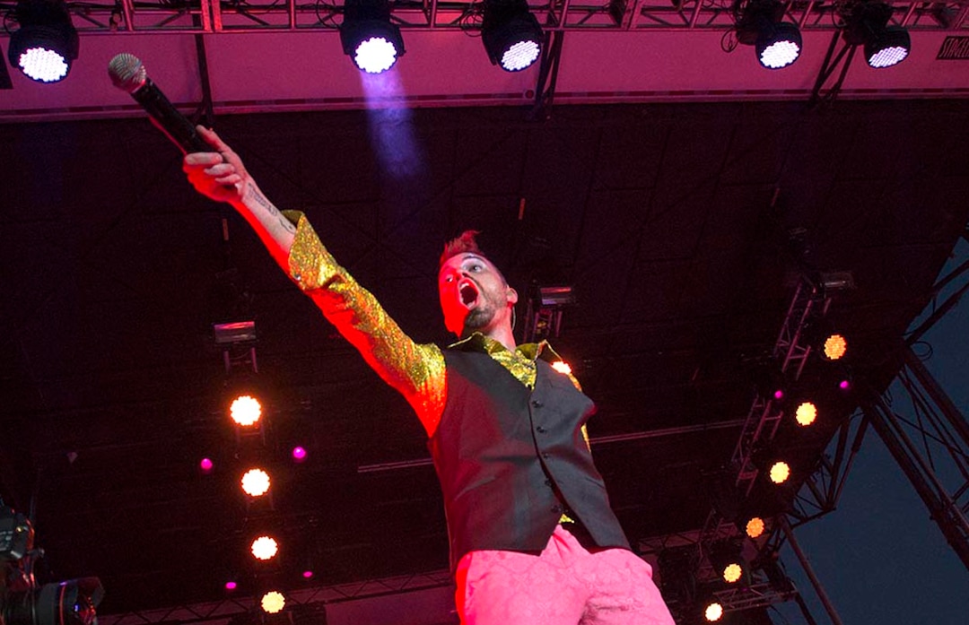 (Rick Egan  |  The Salt Lake Tribune)  Tyler Glenn Sings for Neon Trees, at the LoveLoud Festival at Brent Brown Ballpark at UVU campus, Saturday, August 26, 2017.