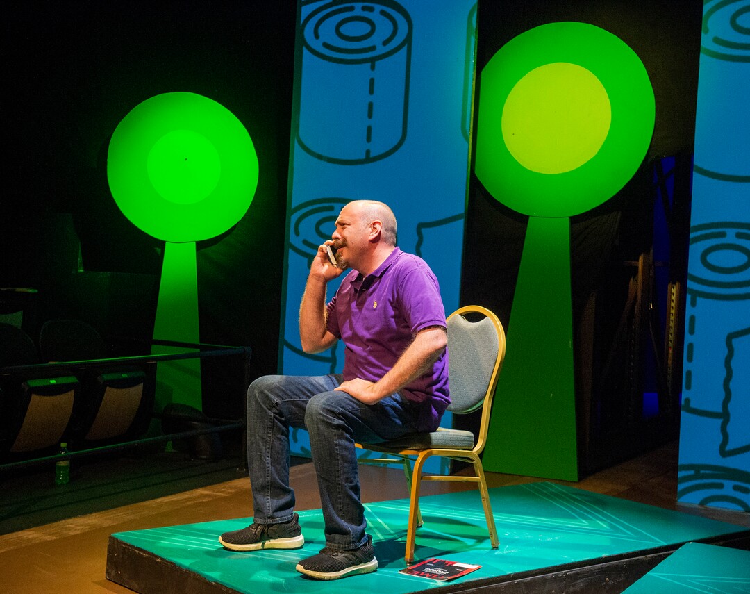 (Rick Egan  |  The Salt Lake Tribune)  Brinton Wilkins rehearses for the first Utah theater production since the COVID-19 lockdown, titled "The Corona Conundrum," at The Parker Theatre, Wednesday, May 13, 2020.