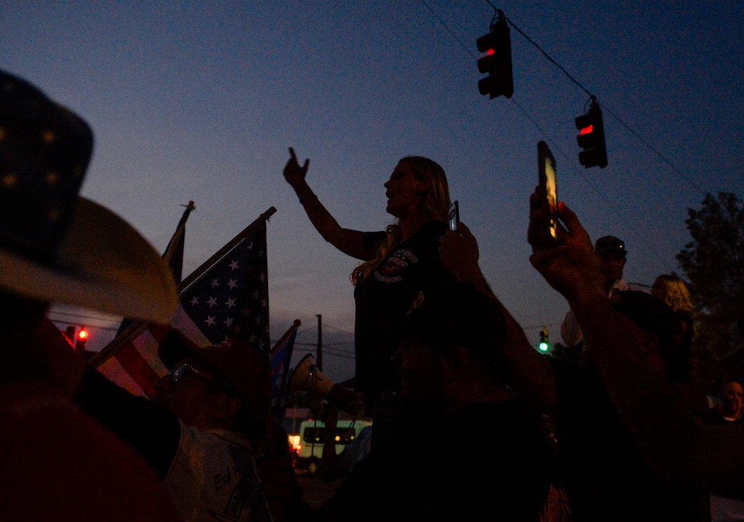 (Leah Hogsten  |  The Salt Lake Tribune) Protesters clash at the University of Utah as Vice President Mike Pence and Sen. Kamala Harris face off in their one and only debate at Kingsbury Hall, Oct. 7, 2020.