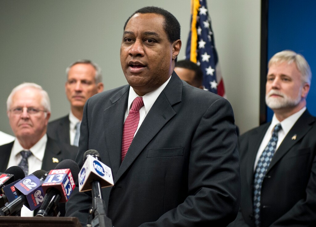 (Lennie Mahler  |  Tribune file photo) In this Jan. 4, 2015, file photo, then-Utah GOP Chairman James Evans speaks at a news conference at Utah Republican Party headquarters in Salt Lake City.