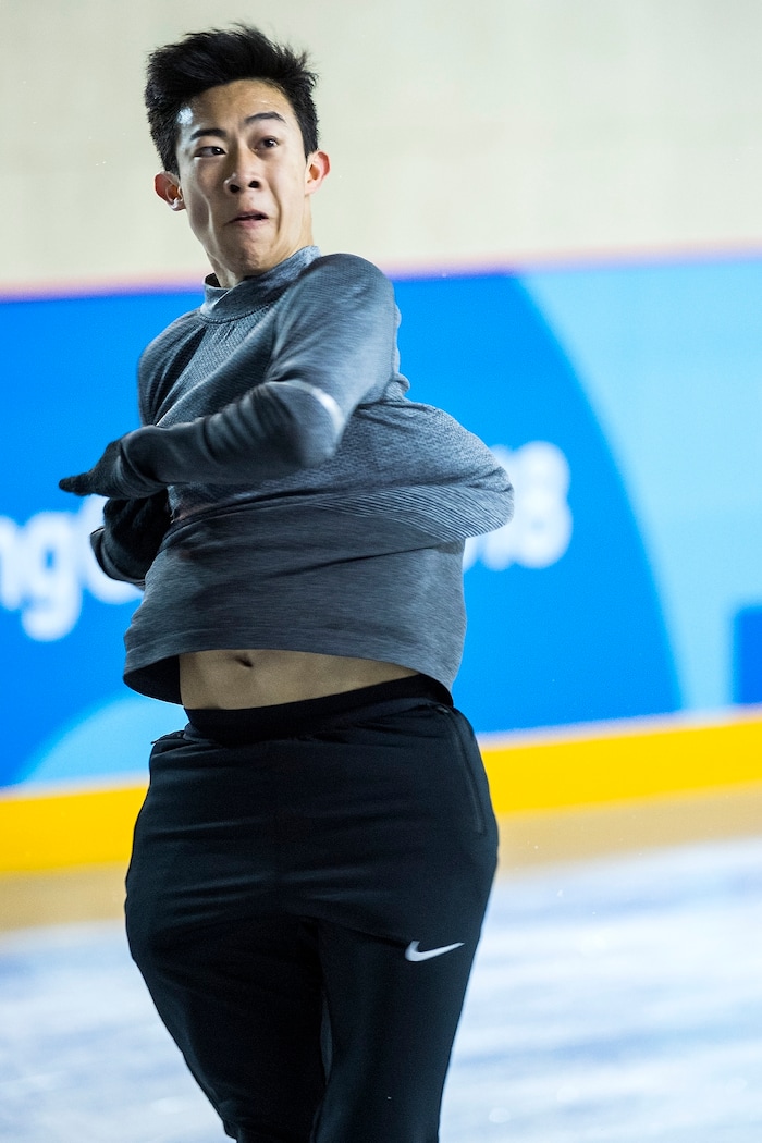 (Chris Detrick | The Salt Lake Tribune) Salt Lake City's Nathan Chen practices his Men's Single Skating Short Program for the Team Event at the Gangneung Ice Arena Thursday, February 8, 2018.