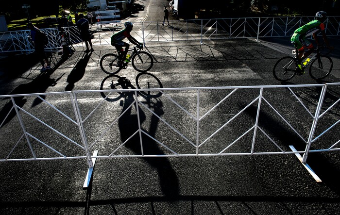 Steve Griffin  |  The Salt Lake TribuneRiders warm-up in downtown Logan, Utah prior to the start of Stage 1 of the Tour of Utah bicycle race from Logan to Bear Lake and back to Logan Monday July 31, 2017.