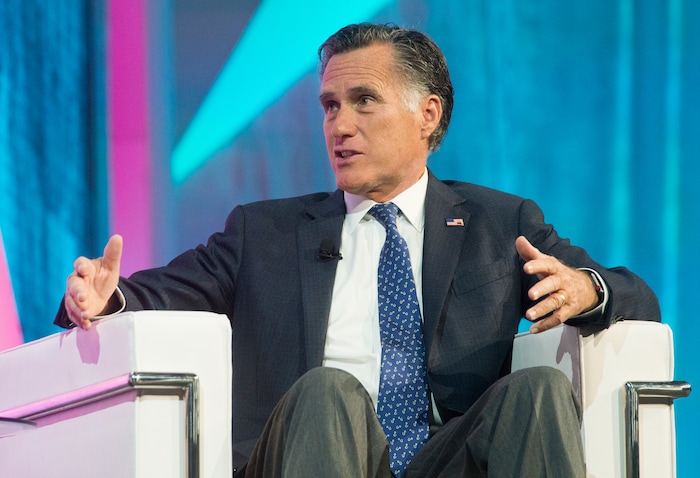(Rick Egan  |  The Salt Lake Tribune)   Mitt Romney speaks at the Tech Summit at the Salt Palace Convention Center,  Friday, January 19, 2018.


