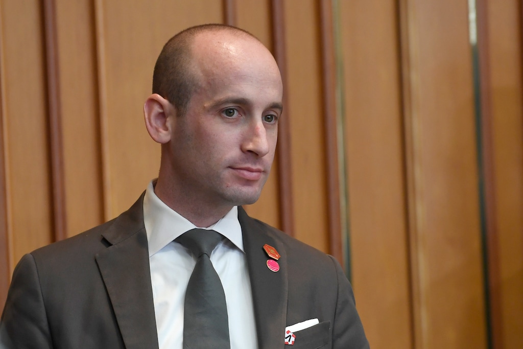 (Susan Walsh | AP file photo) White House senior policy adviser Stephen Miller waits for the start of a meeting with President Donald Trump and South Korean President Moon Jae-in in Seoul on June 30, 2019. The Southern Poverty Law Center has published emails that it says show White House adviser Stephen Miller "promoted white nationalist literature and racist propaganda" to a conservative news site. The nonprofit's Hatewatch blog published excerpts Tuesday, Nov. 12, 2019 of leaked emails Miller sent to Breitbart editors in 2015 and 2016.