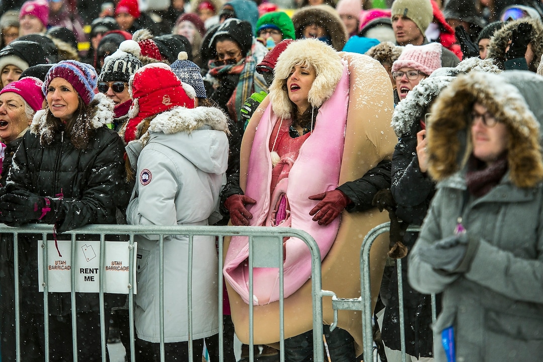 (Chris Detrick  |  The Salt Lake Tribune)  People gather during the Respect Rally Park City at City Park on Saturday, Jan. 20, 2018.
