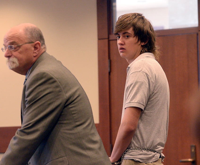Al Hartmann  |  The Salt Lake Tribune                 Clay Brewer, 17, of Snowflake, Arizona meets with his defense attorney Ron Yengich in Judge Wallace Lee's 6th District Court in Panguitch Thursday Dec. 29 to make his first court appearance.  He is being charge as an adult with first-degree-felony counts of aggravated murder, attempted aggravated murder and aggravated robbery, as well as a third-degree-felony count of failure to stop at the command of police, and misdemeanor counts of tampering with evidence, reckless endangerment, theft and reckless driving. He is accused of killing 61-year-old Jimmy Woolsey during an attack at Turn-About Ranch School, located north of Escalante.