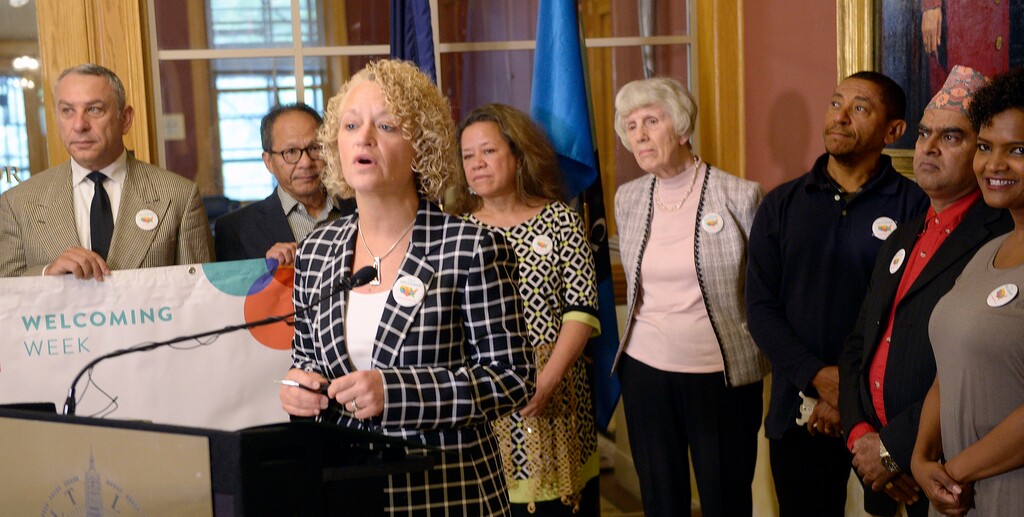 (Al Hartmann  |  The Salt Lake Tribune) 	Salt Lake Mayor Jackie Biskupski reads proclamation for "Welcoming Week In Salt Lake City"  Friday Sept. 15.  The proclamation states that immigrants and refugees make the city stronger economically, socialy and culturaly. 