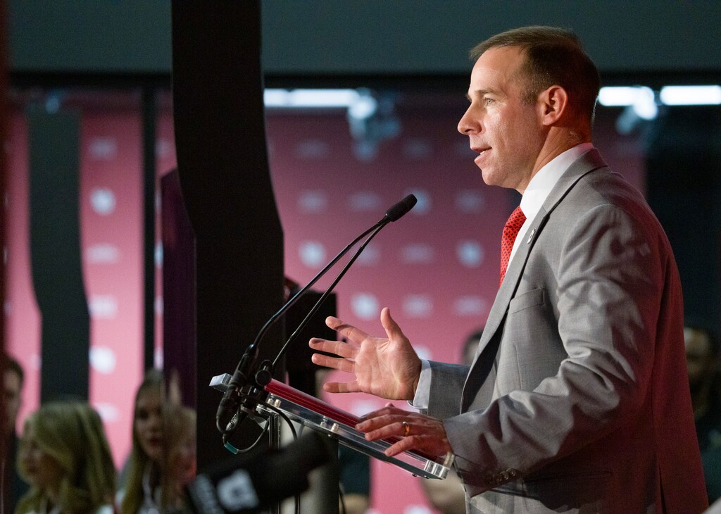 (Bethany Baker | The Salt Lake Tribune) Utah head football coach Morgan Scalley speaks during an introductory news conference at the University of Utah in Salt Lake City on Tuesday, Jan. 6, 2026.