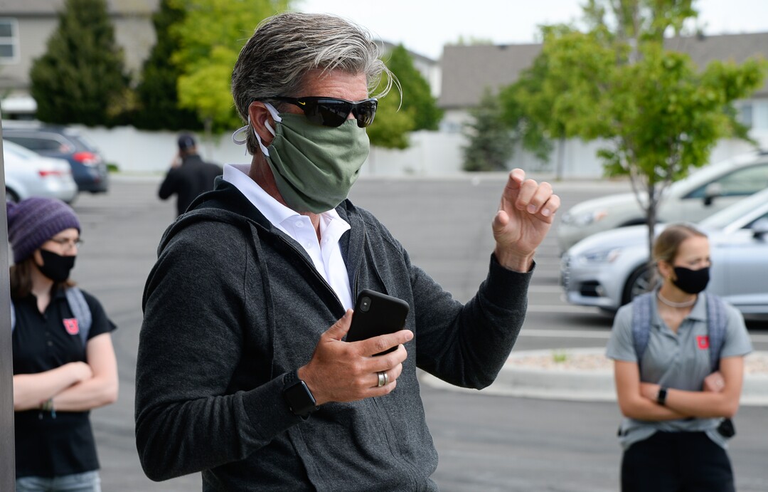 (Francisco Kjolseth  |  The Salt Lake Tribune) Steven Alder, director of field operations for the HERO project and a U. professor of family and preventive medicine talks with a team of students in Herriman on Thursday, May 4, 2020, before they fan out into the community to find people willing to be tested for COVID-19, to find out how widespread the disease actually is in the state. Educators and business leaders are hoping the Utah Health & Economic Recovery Outreach program, where college-age volunteers are now randomly finding residents to be tested for COVID-19, will blossom into something bigger. They are proposing to expand it into what will be called Hope Corps, with hundreds of students and other volunteers offering hands-on advice and resources to restaurants and retailers who's businesses are struggling in the pandemic.
