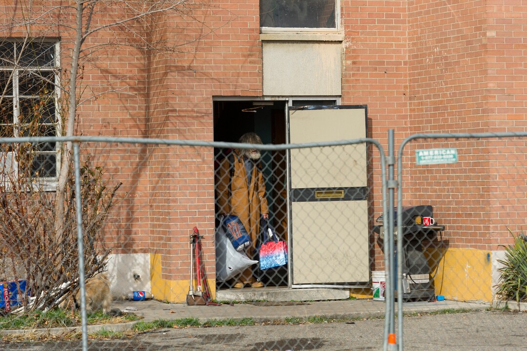 Alex Gallivan  |  Special to the Tribune 

Various agencies from Salt Lake City perform an evacuation of remaining tenants at The Georgia Apartments, Saturday February, 2019