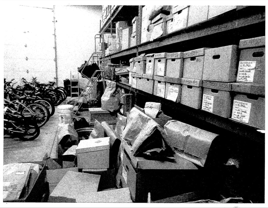 (Photos courtesy of Weber County Sheriff's Office) 
 Photos show the clutter that audits claim starting building in 2015 and only got worse. Evidence was found in improper places, not cataloged and not with corresponding evidence. When prosecutors asked for evidence in a case, it sometimes took months to locate it and send it to the crime lab, if it was found at all. One deputy described the room as having "deer trails" through piles of evidence in order to walk around the clutter.