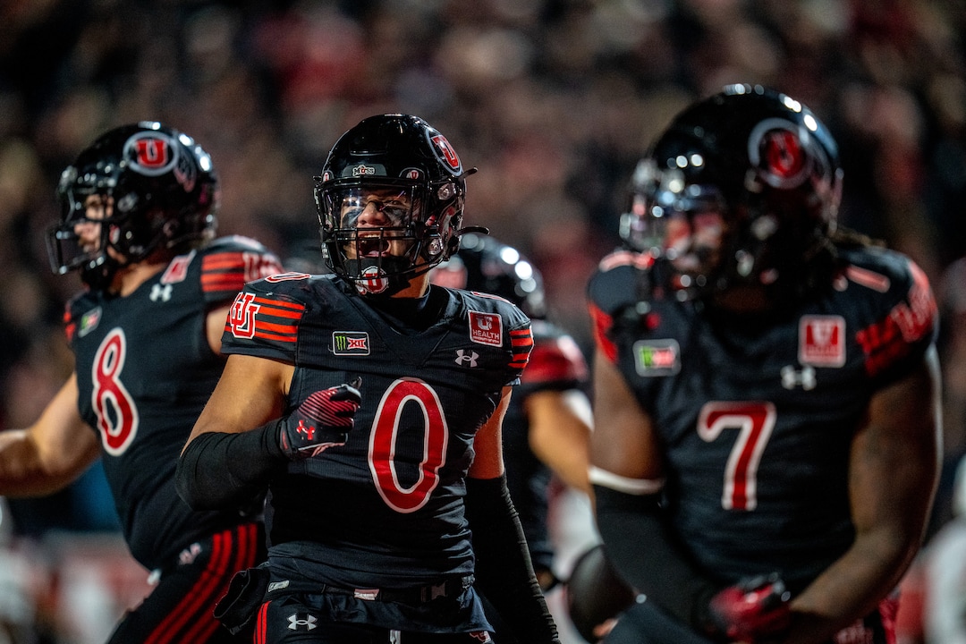 (Trent Nelson  |  The Salt Lake Tribune) Utah Utes linebacker Cyrus Polu (0) celebrates a turnover in the 4th quarter as Utah hosts Houston, NCAA football at Rice-Eccles Stadium in Salt Lake City on Saturday, Oct. 24, 2026.