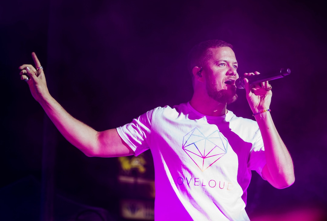 (Rick Egan  |  The Salt Lake Tribune) Dan Reynolds sings for Imagine Dragons at the LoveLoud Festival at Brent Brown Ballpark at UVU campus, Saturday, August 26, 2017.