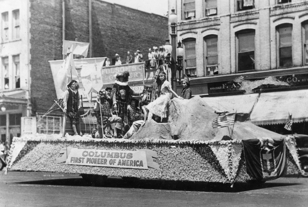 (Photo courtesy of Utah State History) A float in the 1924 Pioneer Day parade on Salt Lake City's Main Street, made by Italian American residents, depicts  Christopher Columbus' voyage to America.