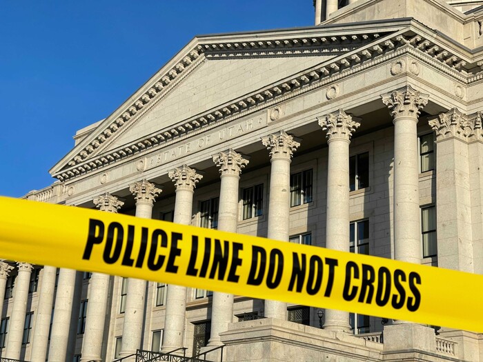 (Trent Nelson | The Salt Lake Tribune) The Utah Capitol is surrounded with police tape on Sunday, Jan. 17, 2021.