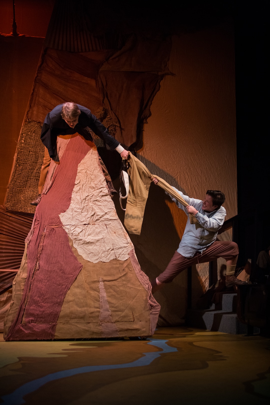 (Todd Collins | Courtesy of the University of Utah Department of Theatre) Left to right: Mary-Helen Pitman as John Wesley Powell and Ireland Nichols as Bradley in the University of Utah Department of Theatre’s production of “Men on Boats.” The play by Jacklyn Backhaus tells the story of Powell’s 1869 expedition to chart  the Green and Colorado Rivers through what would become Utah and other states.