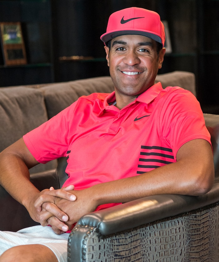 (Rick Egan  |  The Salt Lake Tribune)     Tony Finau at his home in Lehi.  Finau is making his debut in the Masters golf tournament next month. Friday, March 16, 2018.


