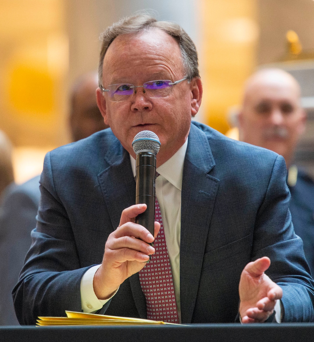 (Rick Egan  |  The Salt Lake Tribune)   Senate President Stuart Adams thanks supporters, before Gov. Gary R. Herbert signed the new hate crimes bill, at the Utah State Capitol, Tuesday, April 2, 2019.