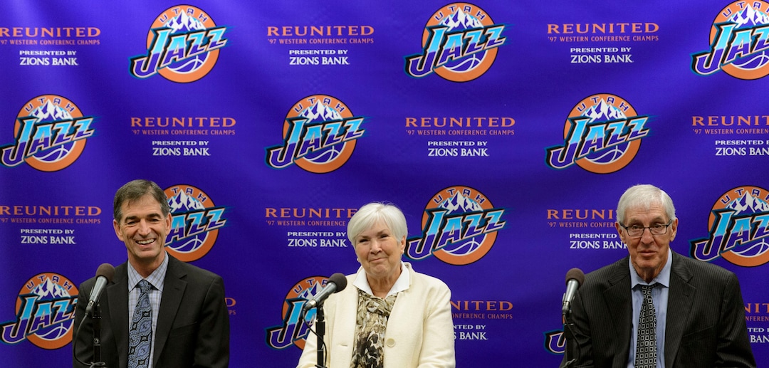 (Steve Griffin  |  Tribune file photo)  As the Utah Jazz celebrate the 1997 Utah Jazz team John Stockton, Gail Miller and Jerry Sloan talk about their memories of the historic season during press conference at Vivint Smart Home Arena in Salt Lake City Wednesday March 22, 2017.