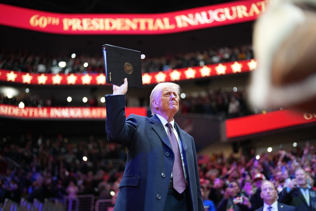 (Doug Mills | The New York Times) President Donald Trump during the inaugural parade inside Capitol One Arena following his inauguration as the 47th president in Washington, on Monday, Jan. 20, 2025.