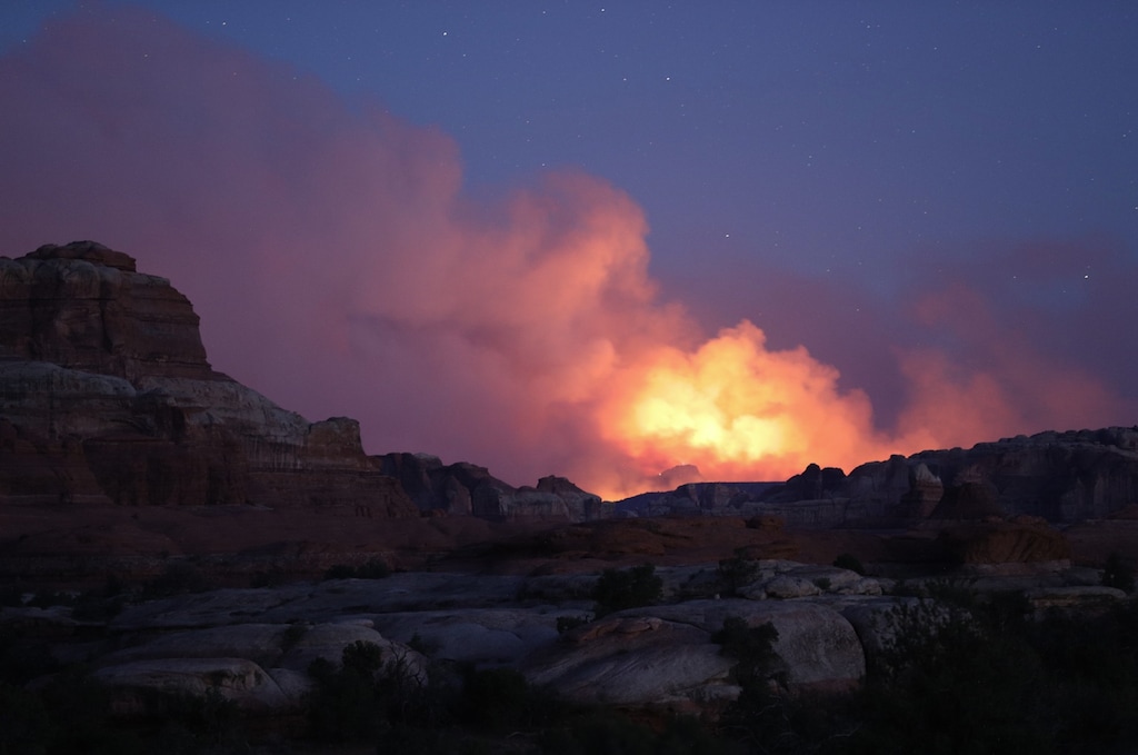 (Travis Spake | National Park Service) Smoke from the Babylon Fire is visible from the Canyonlands National Park Needles District on the evening of June 30.