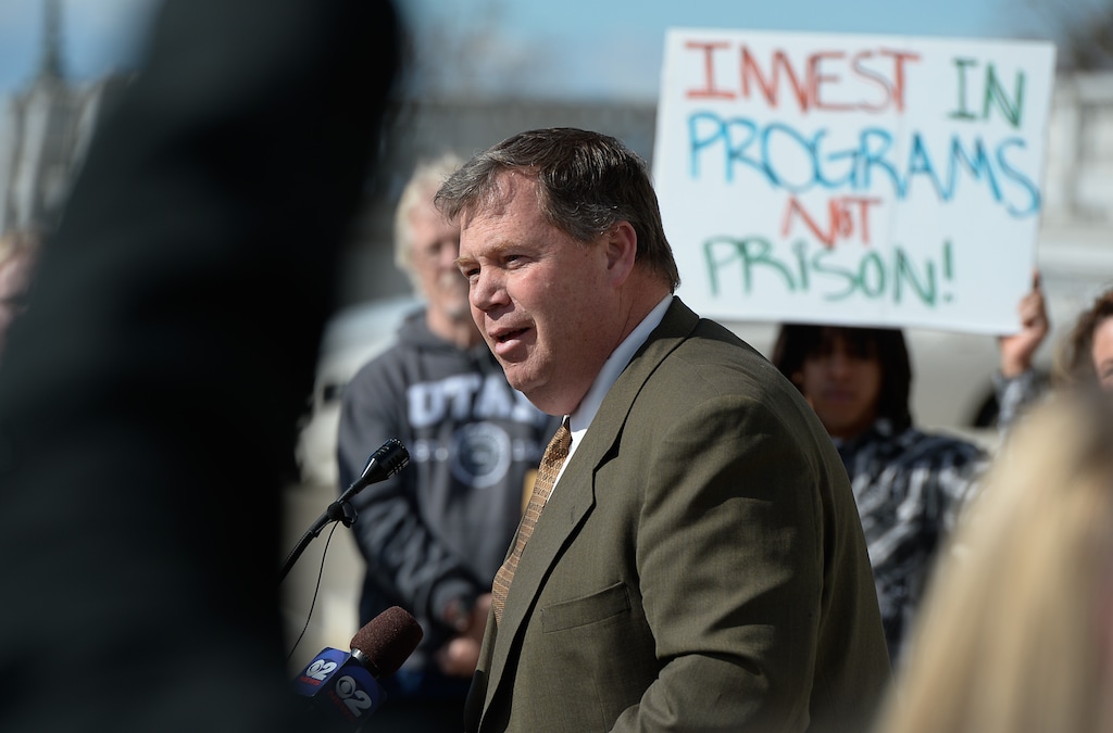Francisco Kjolseth  |  The Salt Lake Tribune Rep. Eric Hutchings, R-Kearns, expresses plans for a bill  to be revealed soon that addresses criminal justice reform, during a rally on the Utah Capitol steps on Monday, Feb. 10, 2015.