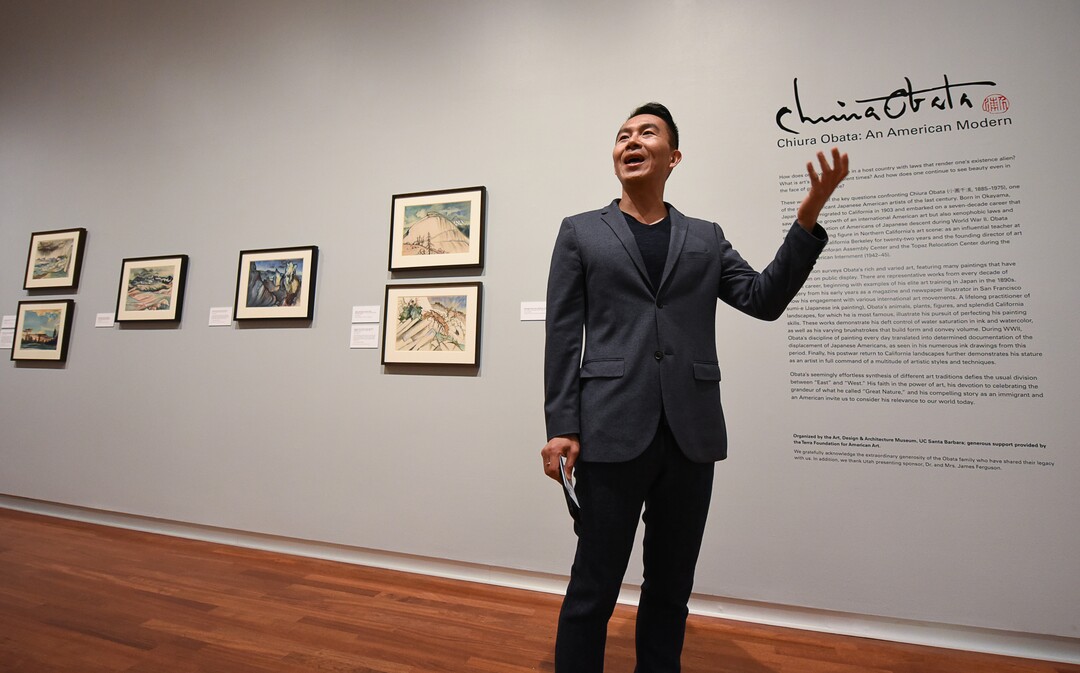 (Francisco Kjolseth  |  The Salt Lake Tribune)  Curator ShiPu Wang, introduces a new exhibit at the Utah Museum of Fine Art, "Chiura Obata: An American Modern," major touring retrospective of Japanese-American artist (1885-1975), whose work captured Western landscapes and his time at the Topaz War Relocation Center (internment camp) during World War II. Exhibit opens Friday, May 25, 2018.