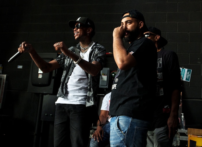 (Leah Hogsten | The Salt Lake Tribune)Philly rapper Murderous T, left, and fellow performers await their turn to hit the stage at the Utah Juneteenth Celebration at the Ogden City Amphitheater, Saturday, June 18, 2022.