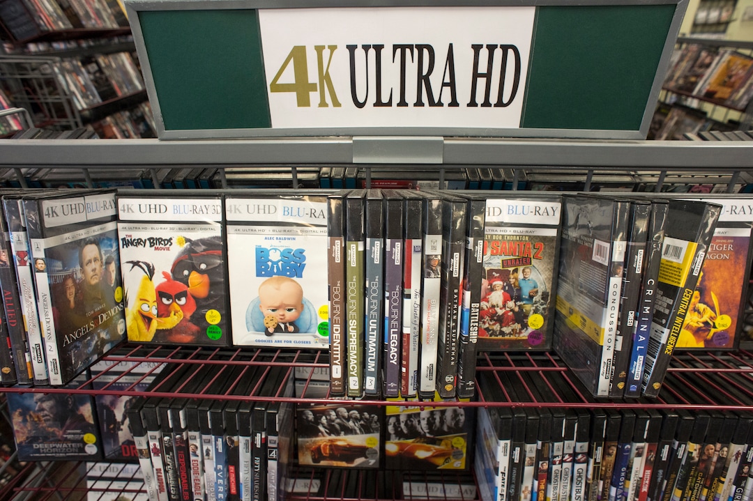 (Rick Egan  |  The Salt Lake Tribune)      Display of 4K Ultra HD movies at Top Hat video in Bountiful. Wednesday, July 25, 2018.