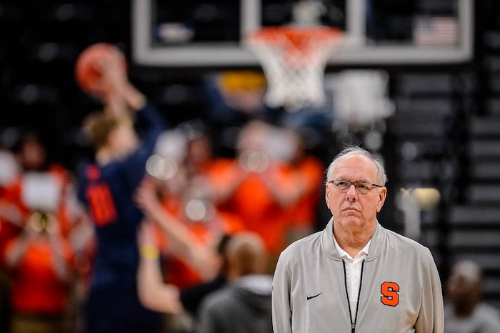 (Trent Nelson | The Salt Lake Tribune)  
Syracuse coach Jim Boeheim at a practice session for the 2019 NCAA Tournament in Salt Lake City on Wednesday March 20, 2019.
