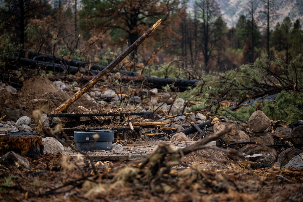 (Trent Nelson  |  The Salt Lake Tribune) Debris fills a campsite at Pine Valley Recreation Area on Wednesday, June 24, 2026.