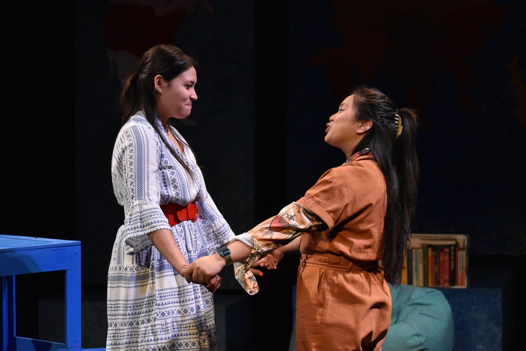 (Sharah Meservy  |  Plan-B Theatre) Jayna Balzer, left, as Ava, and Joy Asiado as Lark, in Melissa Leilani Larsons's play "Mestiza, or Mixed," playing June 9-19, 2022, at the Rose Wagner Performing Arts Center in Salt Lake City, produced by Plan-B Theatre.