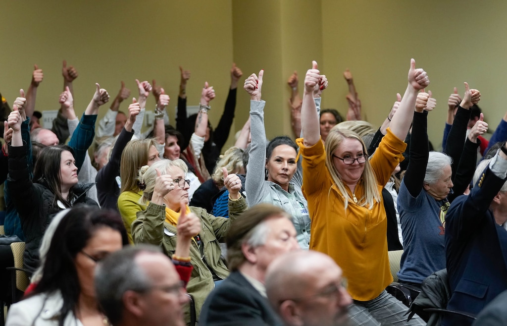 (Francisco Kjolseth | The Salt Lake Tribune) People express their support for a bill that would ban requirements for vaccine passports during the Business and Labor Interim Committee at the Capitol in Salt Lake City on Tuesday, Feb. 15, 2022.