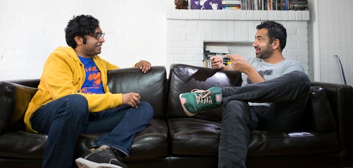 (Photo courtesy David S. Holloway/truTV) Hari Kondabolu chats with Kal Penn — who hates Apu — in “The Problem with Apu.”