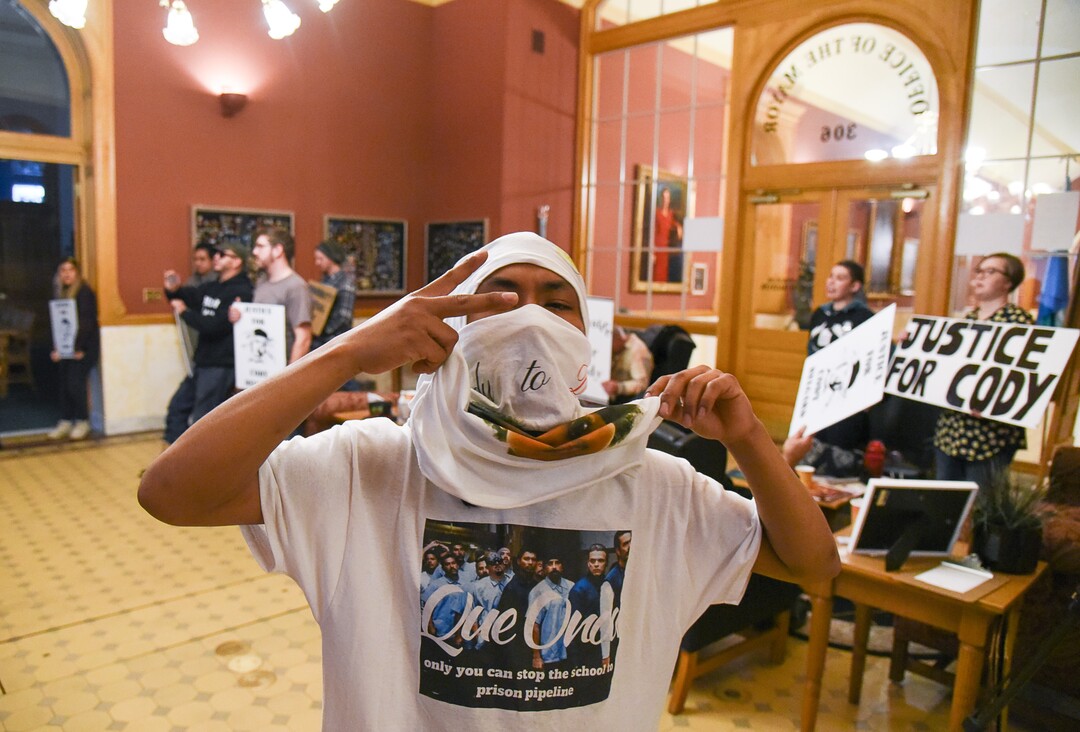(Francisco Kjolseth  |  The Salt Lake Tribune)  Utah Against Police Brutality and members of Cody BelgardÕs family, the popular Glendale rapper, who was shot by police last November, hold a sit-in at the office of Mayor Jackie Biskupski in an effort to try to get a meeting schedule with the mayor. For weeks, the family of Cody Belgard has asked to meet with Mayor Biskupski to discuss his shooting by SLCPD, to no avail.