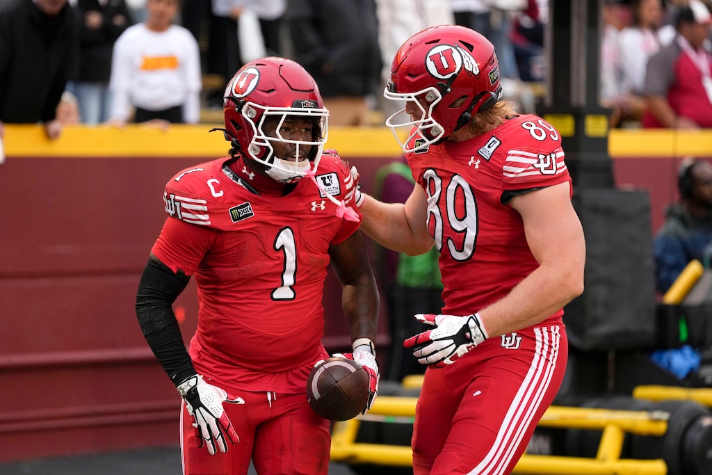 (Charlie Neibergall | AP Photo )Utah running back Wayshawn Parker (1) celebrates with tight end Noah Bennee (89) after catching a touchdown pass during the second half of an NCAA college football game against Iowa State, Saturday, Sept. 26, 2026, in Ames, Iowa.