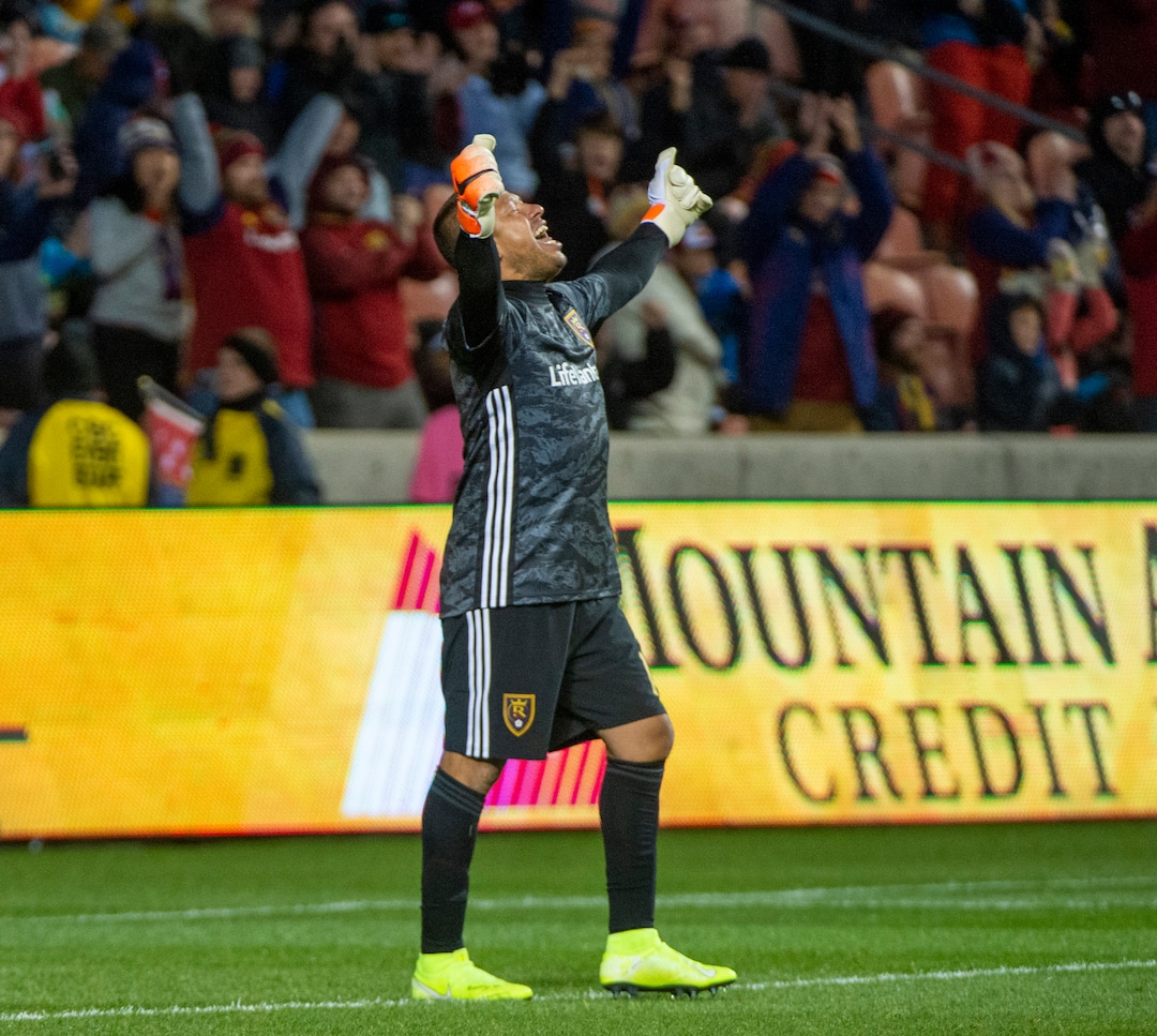 (Rick Egan  |  The Salt Lake Tribune)      Real Salt Lake goalkeeper Nick Rimando (18) reacts as Real Salt Lake defeats the Houston Dynamo 2-1 in his last regular season home game, in MLS soccer action, at Rio Tinto Stadium, Sunday, Sept. 29, 2019.