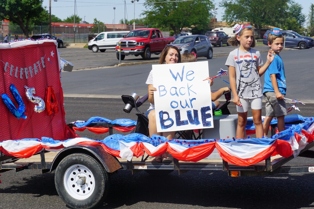 (Zak Podmore | The Salt Lake Tribune) Parade participants show support for police officers in Blanding on Saturday, July 4, 2020.